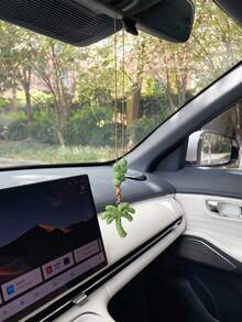 1PC Sparkling Rhinestone Soft Clay Coconut Tree Pendant Beaded Wax Rope Car Rearview Mirror Decorative Hanging Ornament - Multicolor - View 4