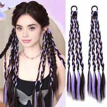 Pair Of Purple Highlighted Ponytail Boxing Braids, Dopamine Concert Style Braided Hair, Dreadlocks Hair Ties Hair Accessories - Violet Purple - View 11