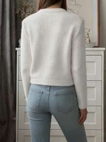 GLAMSKIN Cardigan Rajut Pendek Wanita Musim Gugur/Musim Dingin, Sweater Lengan Panjang Kerah Bulat dengan Kancing Depan dan Kantong Berpenutup, Pakaian Luar untuk Kantor dan Pakaian Sehari-hari - Aprikot muda - View 7