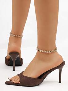Women's Pointed Toe Mule Sandals, Brown Slip-On Open Toe Kitten Heel Shoes, Suitable For Formal And Casual Wear, Summer High Heel Shoes - Coffee Brown - View 6