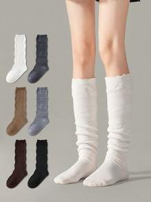 ZUJO 1 Pair Sweet Women's Hollow Lace Calf Socks, Slouchy Long Boot Socks, Preppy Style, Simple & Comfortable, Suitable For Spring, Autumn And Winter Wear - Multicolor - View 7