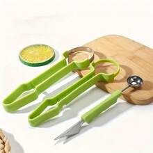 1-Piece 3-In-1 Fruit Tool Set - Watermelon Ball Digger, Carving Knife, And Fruit Cutter - Makes Fruit Prep Easy And Fun! - Green - View 1