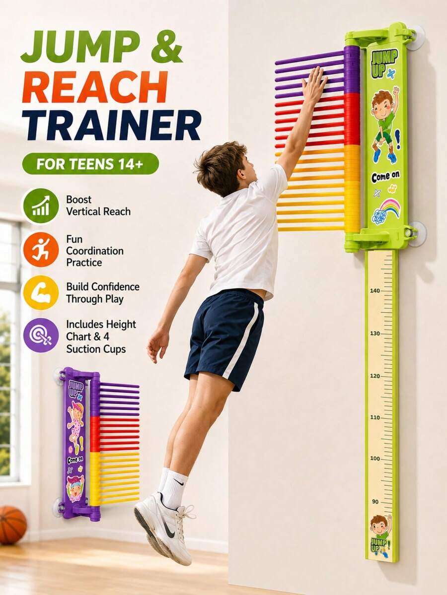 Bộ 1 thiết bị tập nhảy cao gắn tường, dụng cụ tập bóng rổ, hỗ trợ tập bóng chuyền, luyện nhảy và vươn cao cho tập luyện tại nhà, gồm bảng đo chiều cao và 4 cốc hút - Nhiều tùy chọn để lựa chọn - Xem 1