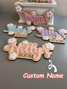 1pc Personalized Bedroom Floral Door Sign, Children's Daisy Door Sign, Customized Name Wooden Acrylic Door Sign, Teacher Name Classroom Door Sign - Multicolor - View 1