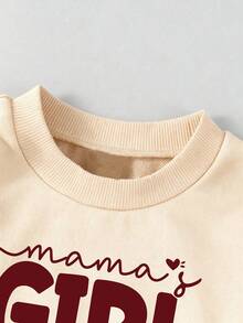 Young Girl Letter Print Crew Neck Long Sleeve Top And Flare Pants Set - Apricot - View 4