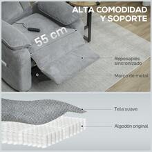 HOMCOM Sillón Relax Reclinable Eléctrico con Motor Silencioso, Sillón Reclinable de Terciopelo con Mando con 2 Posiciones de Memoria, Reposapiés, Reposacabezas, Puerto USB, Bolsillos, Gris Claro - Enchufe EU Tipo C(220-240V) - Ver 4