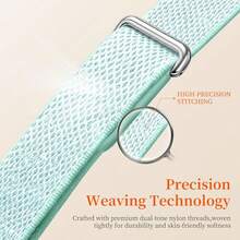 Air Replacement Watch Band 18mm Nylon Braided Sports Strap Adjustable Hook & Loop Wristband Breathable Lightweight Fitness Tracker Accessory - Mint Green - View 5