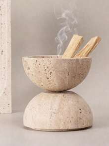 1pc Wabi‑Sabi Double‑Tier Hemisphere Incense Burner, Textured Smudge Bowl, Aroma Holder For Meditation Tabletop Home Room Decor - Stone Ball - View 3
