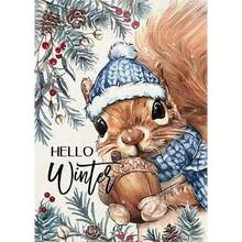 1pc Hello Winter Squirrel Garden Flag, Double Sided Yard Flag, Outdoor Winter Decor, Flagpole Not Included - Squirrel - View 7