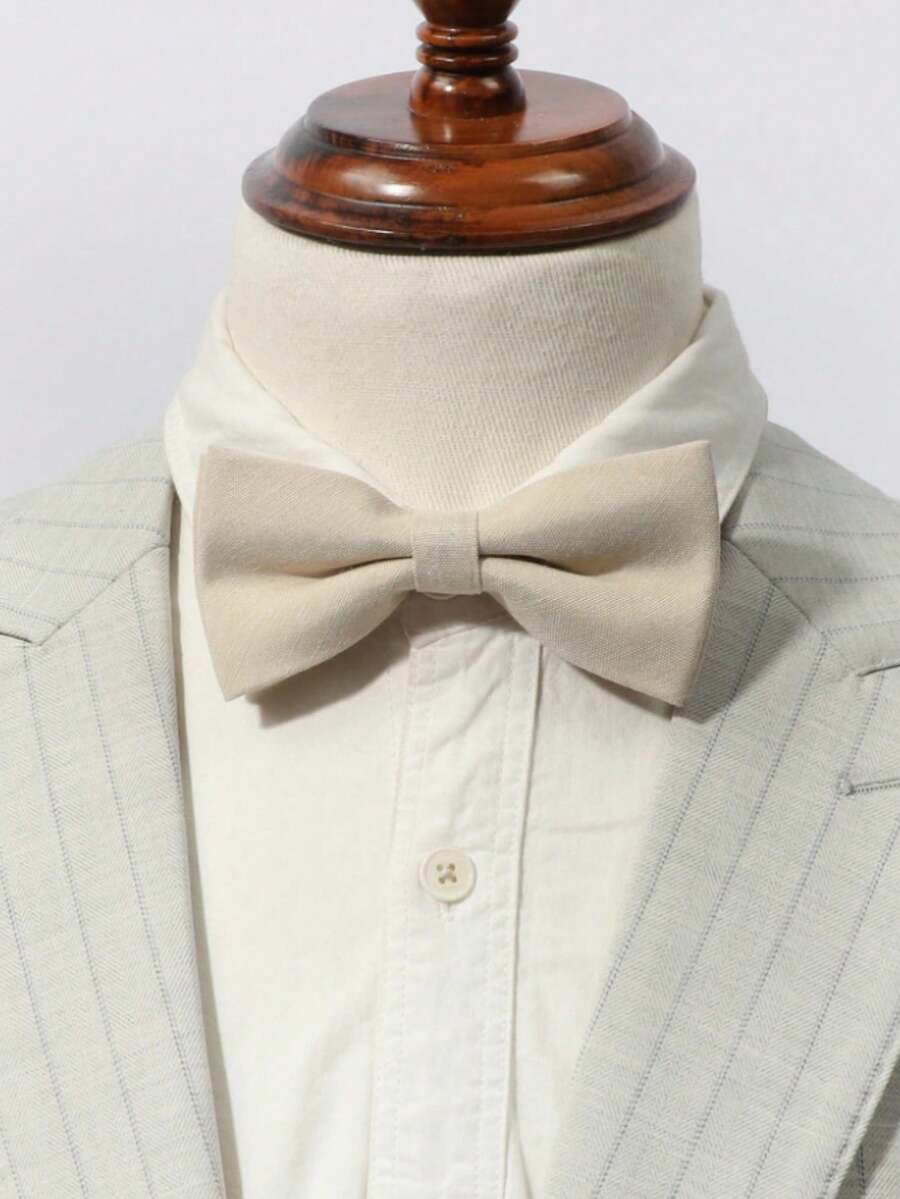 1pc Men's Fashion Solid Color Encrypted Bow Tie - Beige - View 1