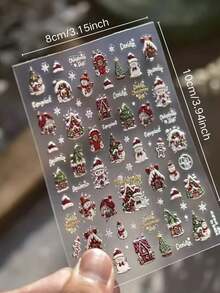 Santa Claus House Christmas Tree Snowflake Pattern Face Decoration Sticker Set With Tweezers, Vintage Holiday Atmosphere, 3D Embossed Pressed Craft, Party Makeup Accents, Face Stickers - Multicolor - View 4