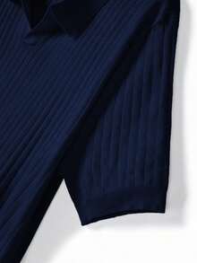 GRDR Suéter de punto de manga corta con cuello de aviador estriado de unicolor para hombre, adecuado para salidas de verano, esencial para un estilo de moda - Azul - Ver 10