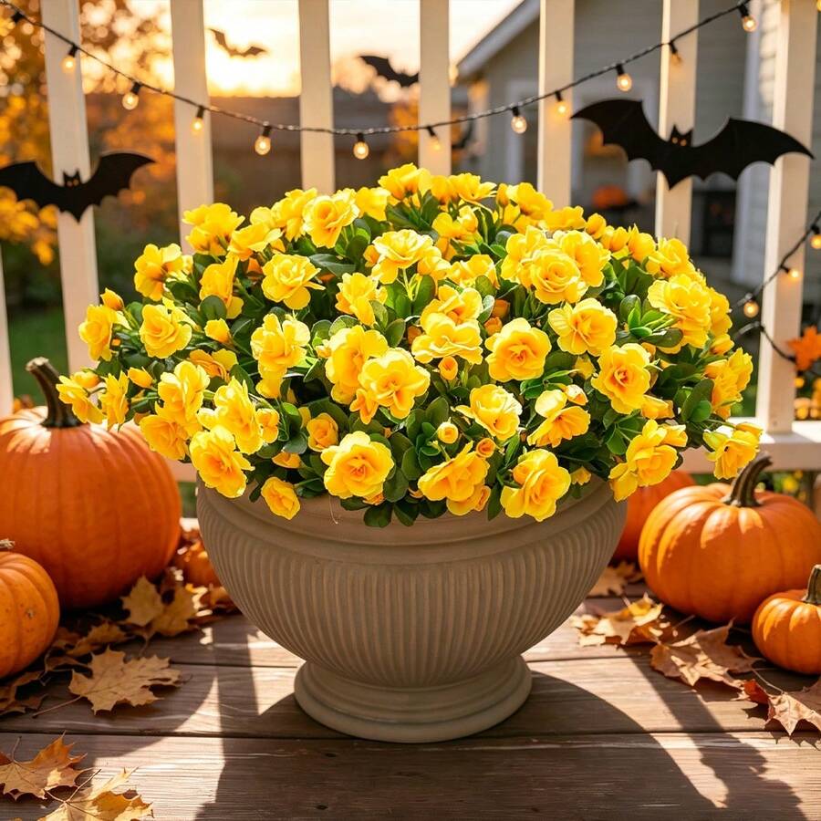 5pcs Elegant Artificial Azalea Bush, No-Water Multicolor Faux Flowers For Halloween And Christmas Front Porch And Indoor Decor - Multicolor - View 1