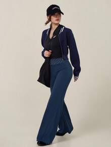 TimeOff 1pc Women's Polka Dot Print Wide Leg Sporty Long Pants With Folded Waistband - Navy Blue - View 5