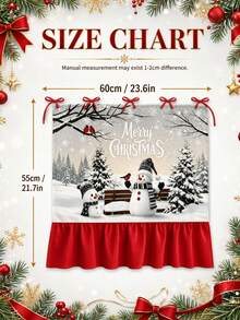 聖誕烤箱門簾，雪人冬季森林場景印花，Merry Christmas 字樣，紅色波浪邊懸掛裝飾，適用於廚房、節日派對、農舍風家居裝飾 - C - 查看 3