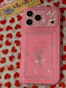 Ins Vintage Laser Rhinestone Vine Hibiscus Flower 17 Pro Max Apple 16 Phone Case 15 Fresh Japanese Korean Cartoon Personalized Creative 14 Shockproof Protective Cover 18 Pro Max Niche 18 - Hot Pink - View 2
