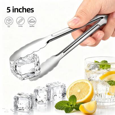 1pc/2pcs Stainless Steel Ice Tongs,Food Tongs,Serving Tongs,Kitchen Tongs With Scalloped Edge,Gold/Sliver,Multipurpose Food Clips For Cooking Grilling Buffet Bar Party Wedding Candy Salad Pastry Dailyuse