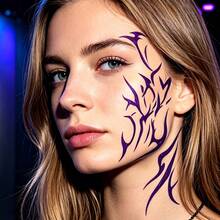 8 Sheets Purple Abstract Thorn Temporary Tattoo Stickers, Long-Lasting Easy To Apply Waterproof Cool Geometric Line Face Neck Arm Body Decals For Music Festival Cyberpunk Cosplay Night Club - Purple - View 10
