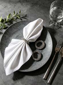 6pcs/1pc Rhinestone Beaded Napkin Rings, Sparkly Crystal Napkin Holder Rings, Elegant Table Decor Accessory For Wedding Banquet, Dinner Party, Holiday, Restaurant Home Table Setting Decoration - Grey - View 2