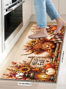 1/2pcs Thanksgiving Autumn Floor Mat, Bull & Floral Pattern, Vintage Diatomaceous Earth Mat, Super Absorbent, Non-Slip, Perfect For Bathroom, Kitchen And Dining Room, Quick Drying, Ideal Home Decor And Bathroom Mat Gift - Multicolor - View 18