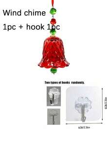 1 Set Red/Crystal Wind Chime Transparent Glass Bell Pendant, Window Decor Light Catcher, Christmas Tree Ornament - Multicolor - View 5