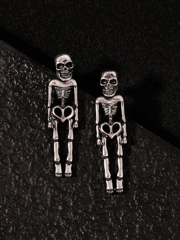 2 đôi bông tai thiết kế đầu lâu/xương Halloween, phù hợp đeo dịp lễ hội - nhiều màu - Xem 2