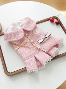 PETCIRCLE 1PC Pet Dress Autumn/Winter New Arrival Sleeveless Collared Princess Style Cute Puppy Kitten Cat Pet Clothing Backpack Dress - Pink - View 8