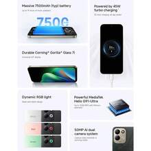 Xiaomi REDMI 17 全球版智慧型手機 NFC 7500mAh (Typ) 大容量電池 45W 快速充電 最高 22.5W 有線反向充電 6.9 吋沉浸式螢幕 動態 RGB 燈效 強大 MediaTek Helio G91-Ultra 50MP AI 雙鏡頭相機系統 - 黑色 - 查看 2
