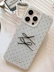 1pc Minimalist Polka Dot & Striped Bow Decor Phone Case, Shockproof Full Edge Protection Shell, Suitable For Daily Commute, Casual Occasions, Holiday Surprise Gift For Men & Women, Compatible With Phone 11 12 13 14 15 16 17 Pro Max - Black and White - View 4