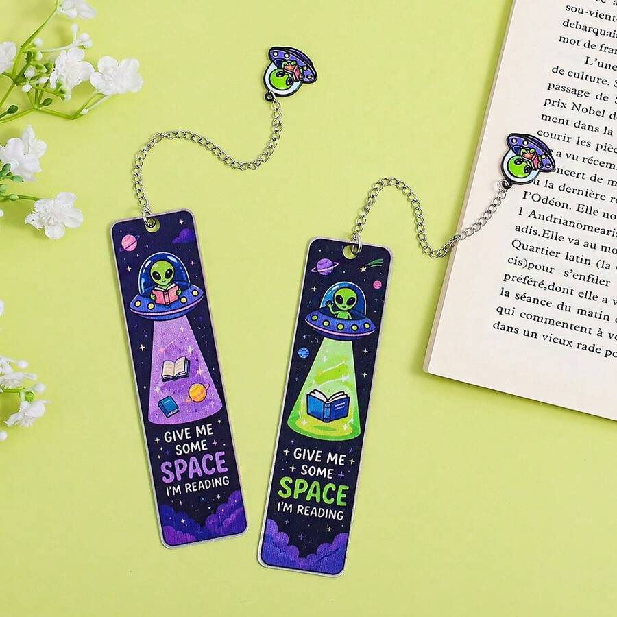 1 buah/2 buah Pembatas Buku Stainless Steel Bergambar UFO Dua Sisi dengan Kutipan Bacaan Alien yang Menarik, Pembatas Buku Hadiah untuk Pembaca dan Penulis, Cocok untuk Membaca di Malam Hari, Penanda Halaman Bacaan yang Lucu, Kolektor Antarbintang.