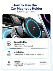 1個 360°旋轉真空吸盤式車用手機支架，磁吸導航儀表板手機架（建議使用於乾淨整潔的表面） - 白色 - 查看 8