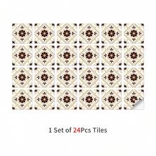 2D Matte Vintage Brown Floral Tile Stickers 24Pcs 15x15cm Self‑Adhesive Removable Wall Decal,Waterproof PVC Decor For Rental Apartment Kitchen DIY Renovation - 15*15cm*24pcs - View 3