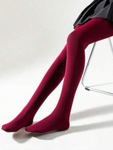 1 Pair Women Stretchy Opaque Thermal Pantyhose, Fleece Lined Comfort Tights For School Uniform, Office Business And Autumn Winter Daily Looks - Multicolor - View 9