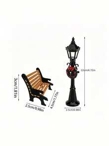 Mini Christmas Street Lamp & Park Bench Set, Holiday Use, Vintage Black Floral Lamp & Mini Wooden Bench, Winter Miniature Landscape 3D Decoration, Suitable For Christmas Desktop Fairy Garden Decor - Multicolor - View 11
