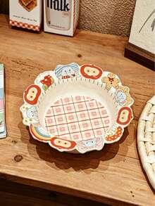 Ins Cartoon Apple Floral Pattern Plate, Pasta Plate, Bowl, Cute Cartoon Elephant Ceramic Bowl And Plate Set, Ins Style Ruffled Fruit Plate, Highly Attractive Dessert Bowl, Home Salad Bowl, Retro Apple Plaid Underglaze Ceramic Tableware, Internet Celebrity Girl Style Dinnerware, Breakfast Bowl, Soup Bowl, Atmospheric Table Setting, Gift-Worthy, Microwave Ceramic Tableware - Multicolor - View 7