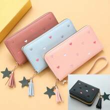 Women's Tassel Short Wallet, Cute Zipper Credit Card Holder, Fashionable Minimalist Heart Embroidery Wallet, Key Ring Wristlet, Back To School Gift - Multicolor - View 7