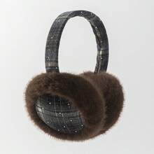 GARASSACC 1pc Women's Plaid Rhinestone Plush Warm Foldable Earmuffs - Multicolor - View 8