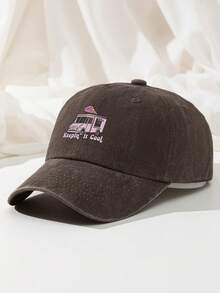 1pc Keepin It Cool Ice Cream Truck Baseball Cap Washed Polyester Distressed Dad Hat Casual Adjustable Size Printed Retro Sun Cap - A - View 10