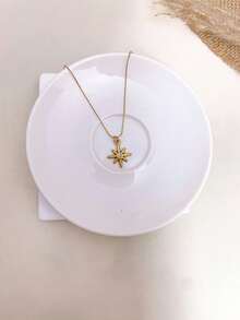 Stainless Steel Waterproof Non-Fading Women's Eight-Pointed Star Gemstone Rectangular Block Necklace Suitable For Daily Wear - Eight-pointed Star With Rhinestones - View 2