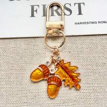 1pc Unisex Autumn Vintage Thanksgiving Pumpkin Turkey Acorn Leaf Wreath Roasted Chicken Enamel Metal Keychain Backpack Pendant Small Gift - Multicolor - View 5