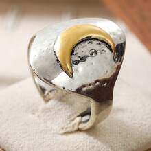 Women's Bohemian Moon Shaped Ring, Vintage Distressed Texture, Suitable For Travel, Music Festivals And Other Atmospheric Occasions - Silver - View 14