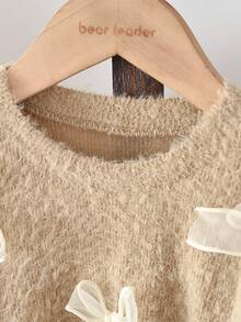 Setelan Musim Dingin 2 Potong untuk Anak Perempuan: Atasan Pullover Fleece Teddy Lengan Panjang & Sweatshirt dengan Rok Tulle - Aprikot - View 4