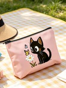 Cute Cat Pattern Handbag, Daily Toiletries Makeup Bag, Zipper Makeup Bag, Storage Bag, Lightweight Travel Storage Bag, Small Storage Bag, Easy To Categorize, Easy To Carry, Suitable For Daily Use, Commuting, Back To School Season, Stationery Storage, Cosmetics Storage, Perfect Daily Gift For Family And Friends - Multicolor - View 3