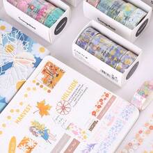 5 Rolls Highly Attractive Transparent Floral Washi Tape Set, Fresh Flower & Plant Scrapbooking Collage Decorative Material - Washi Tape - View 6