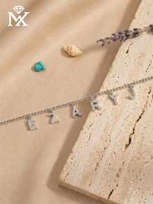 Custom Letter Name Zirconia Anklet, Personalized Delicate Christmas Anklet, Cubic Zirconia Anklet, Anniversary Gift Anklet, Vacation Gift - Silver - View 4