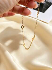 1pc Classic Minimalist Elegant Zirconia Thin Bracelet, 304 Stainless Steel With Copper Bubble Rhinestone Decor Chain, Versatile Jewelry - Gold - View 4
