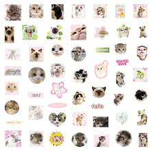50pcs Vintage Style Cat Graffiti Stickers, Cute Cartoon Cat Decals, DIY Notebook Scrapbook Waterproof Stickers - Multicolor - View 3