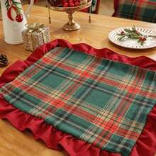1pc Christmas Plaid Patchwork Velvet Ruffle Table Runner, Suitable For Christmas Holiday And Home Decor - Green Plaid - View 9