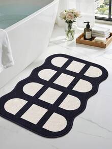 DAJIANG 1pc Vintage Black & Cream Geometric Bathroom Rug, TPR Non-Slip Backing, Suitable For Kitchen, Outdoor, Indoor, Hallway, Bedroom, Living Room, Bedside, Machine Washable & Easy To Clean, Autumn Bathroom Decor Rug - Multicolor - View 6