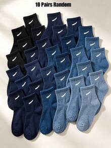 1/10/20 Pairs Random Color Mid‑Calf Socks, Blue Black Sea Pattern Sport Socks For Boys Fall All Season Holiday Gift Sports Outdoor Campus Daily Wear - Multicolor - View 9